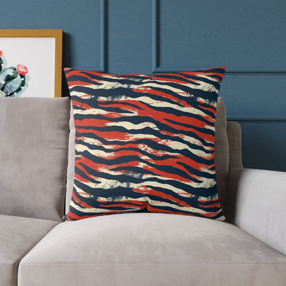 Red Navy Tiger Stripe Square Pillow - Bold Animal Print Decorative Cushion