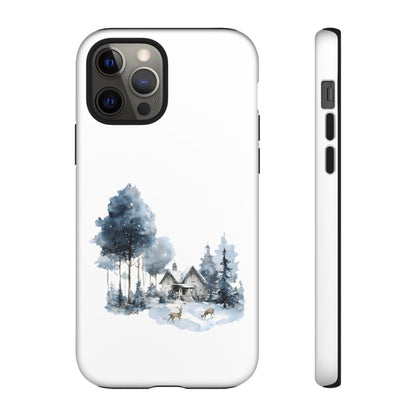 Nature-Inspired Tough Phone Case with Winter Cabin Design