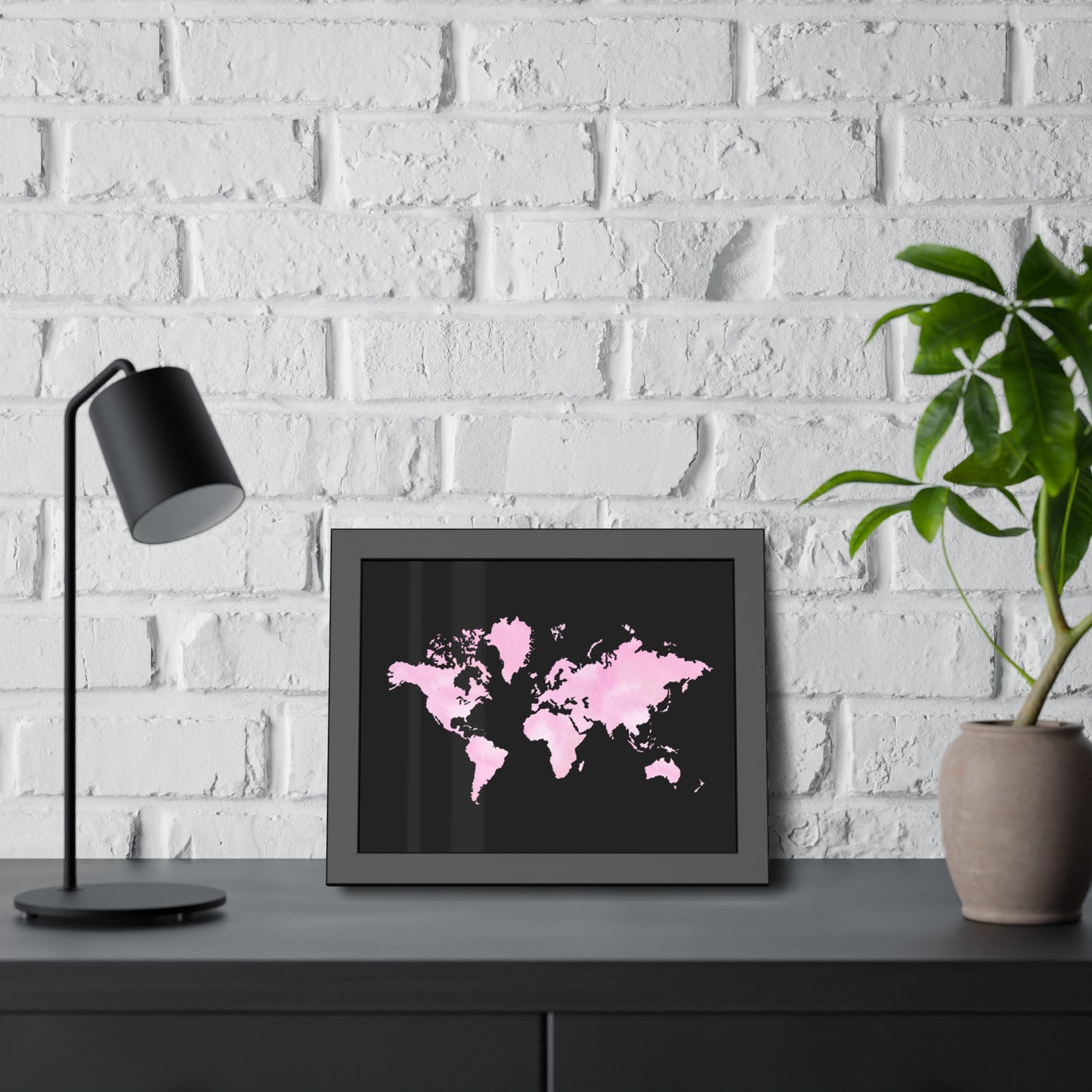 Pink Watercolor World Map Framed Poster,Coquette Poster