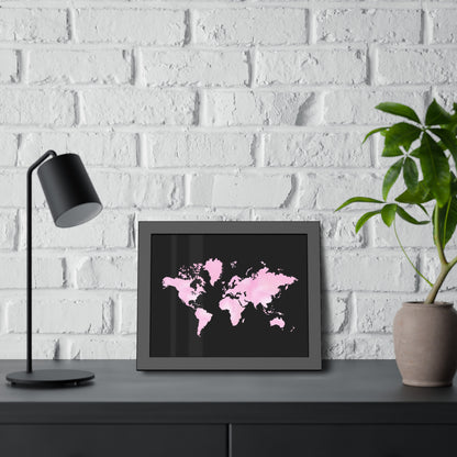 Pink Watercolor World Map Framed Poster,Coquette Poster