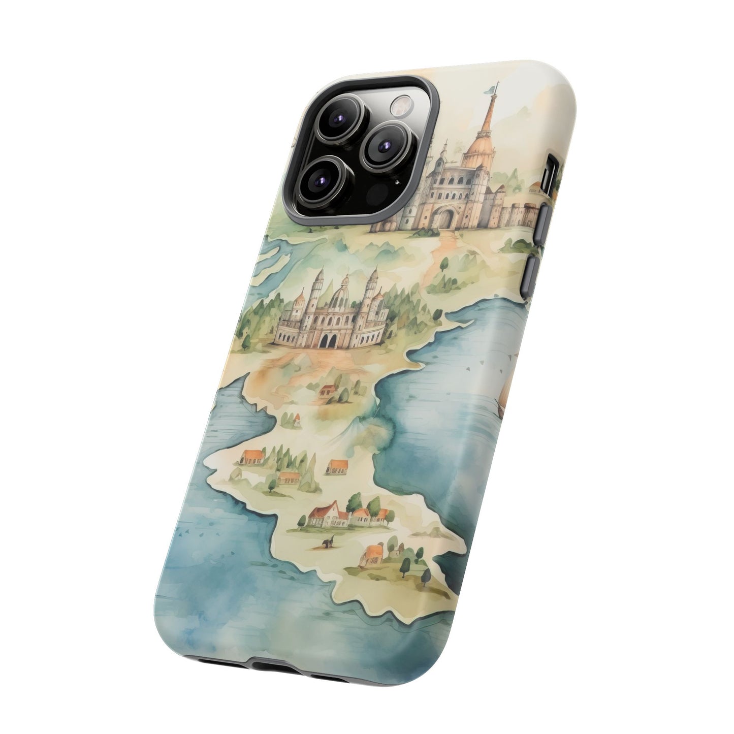 Hard Phone Case — Watercolor Fantasy Map Castle Design