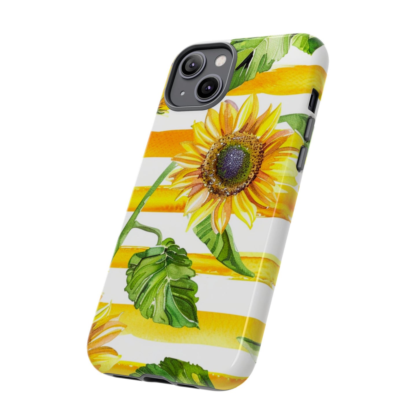 Sunflower Stripes Phone Case - Bright Floral Tough Case