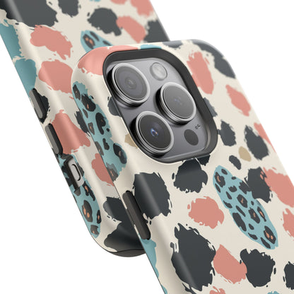 Leopard Splash Magnetic Impact Phone Case — Teal & Coral Animal Print