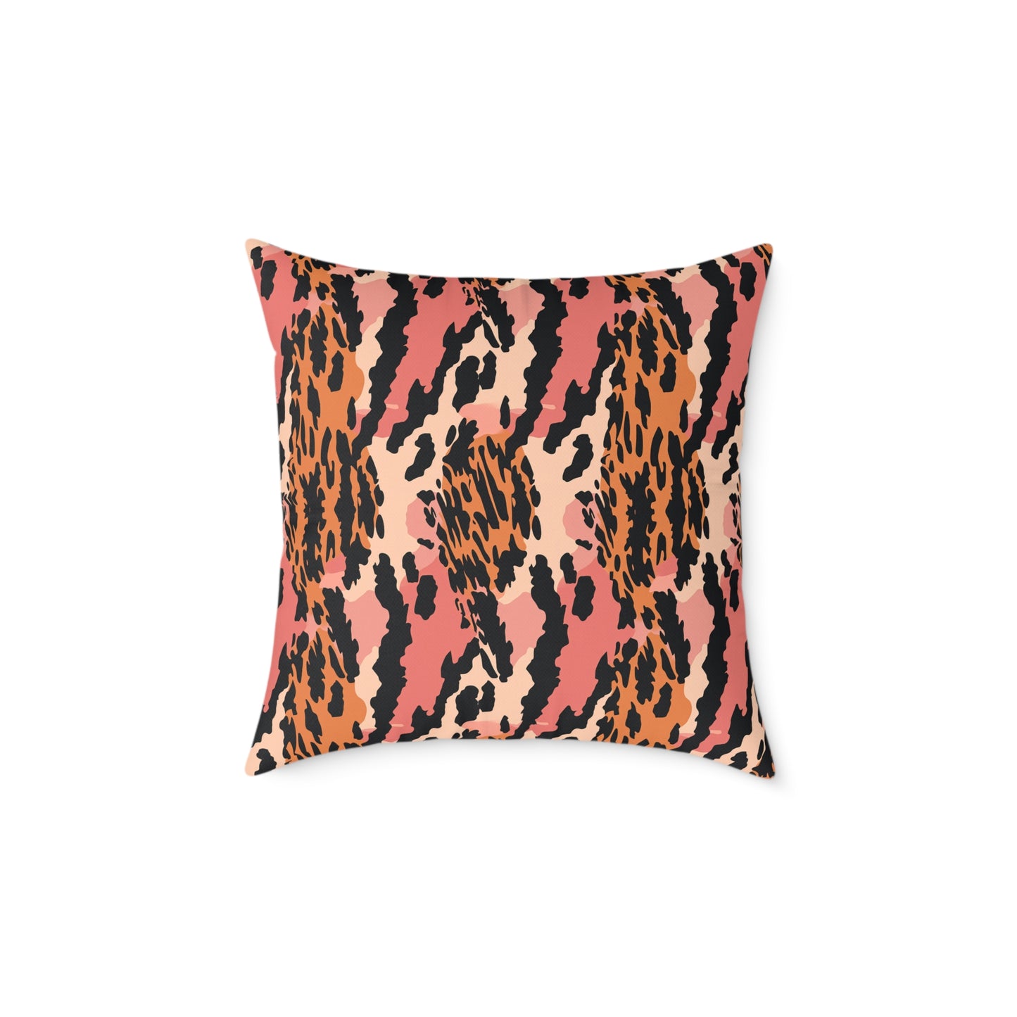 Leopard Print Square Pillow — Pink & Orange Animal Print Decorative Cushion