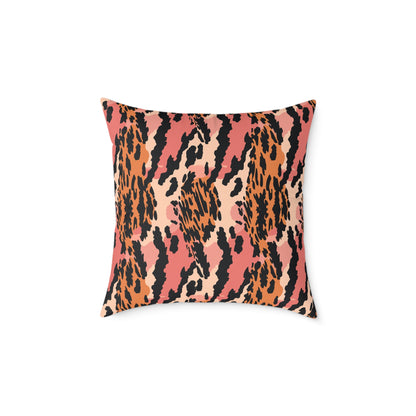 Leopard Print Square Pillow — Pink & Orange Animal Print Decorative Cushion