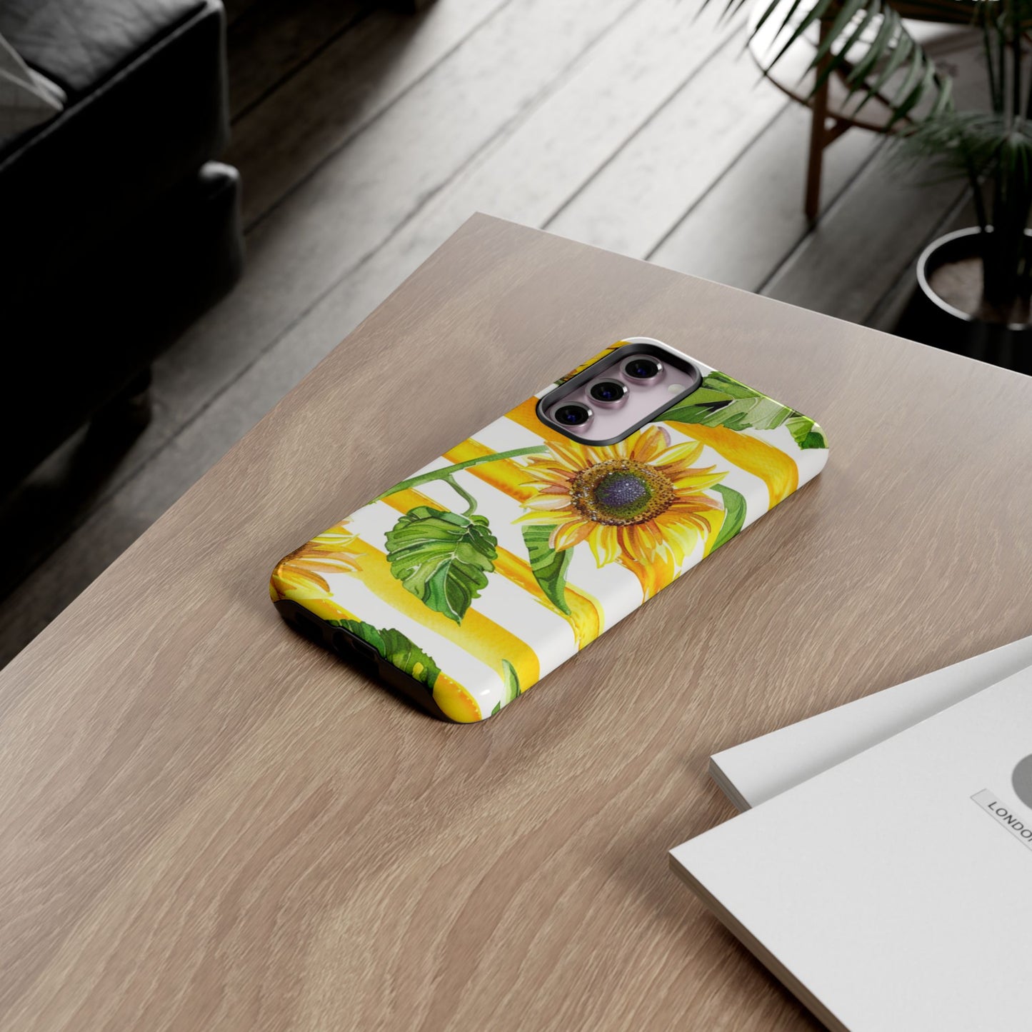 Sunflower Stripes Phone Case - Bright Floral Tough Case