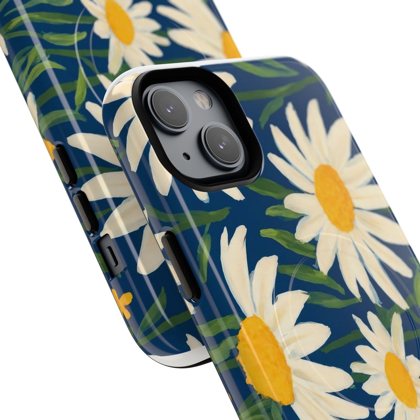 Daisy Floral IPhone Case-Tough Magnetic Cover ,Glossy Finish ,Retro Botanical Flower  Design.