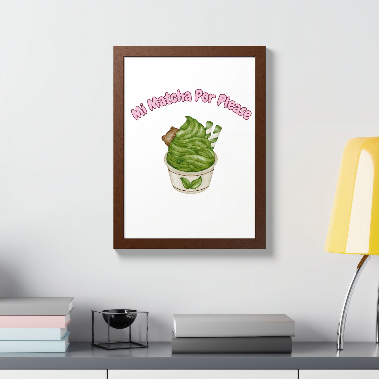 Cute Matcha Green Tea Framed Poster, Whimsical Kitchen Decor, Gift for Tea Lovers, Playful Wall Art, Coffee Shop Vibe