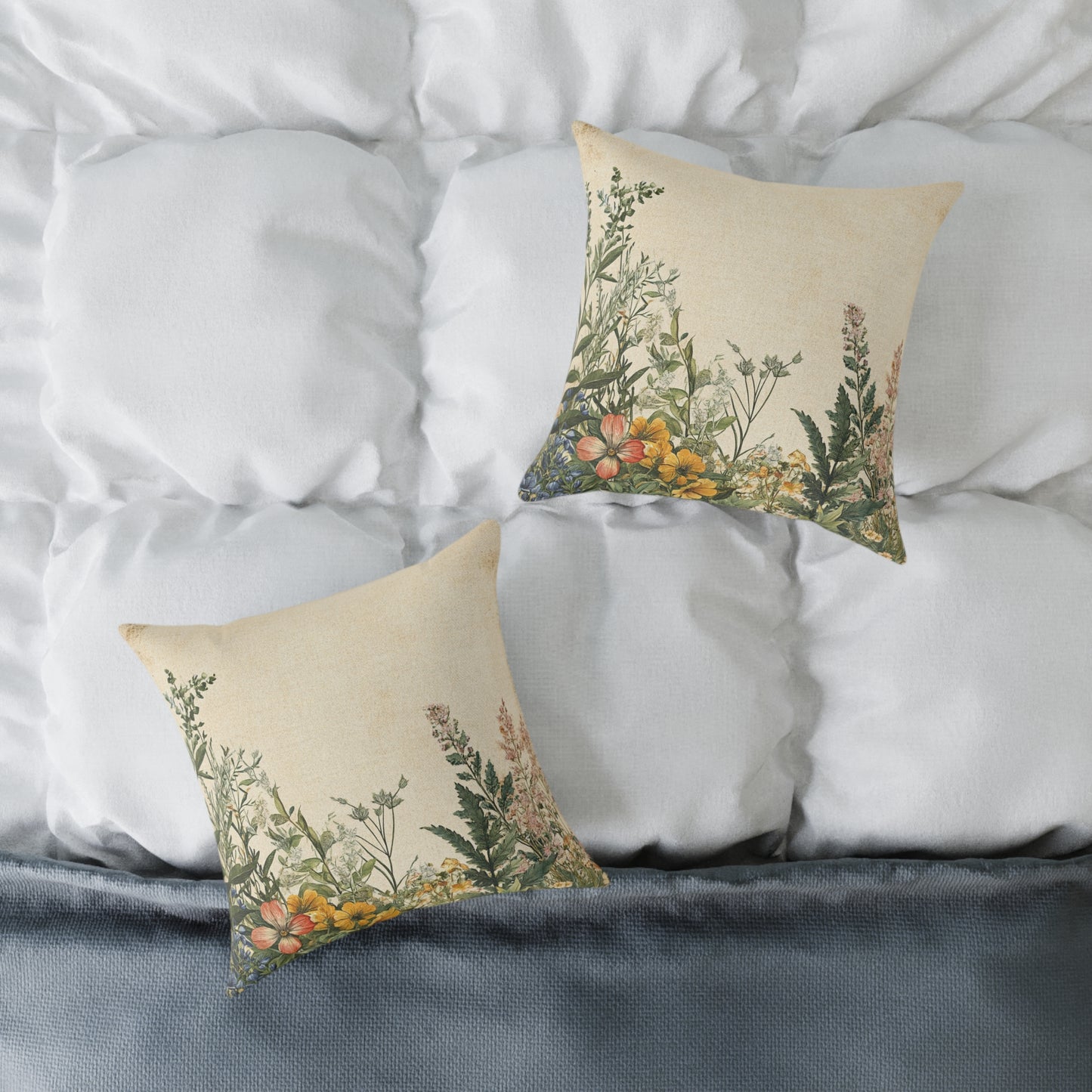 Botanical Floral Throw Pillow — Vintage Greenery Square Cushion
