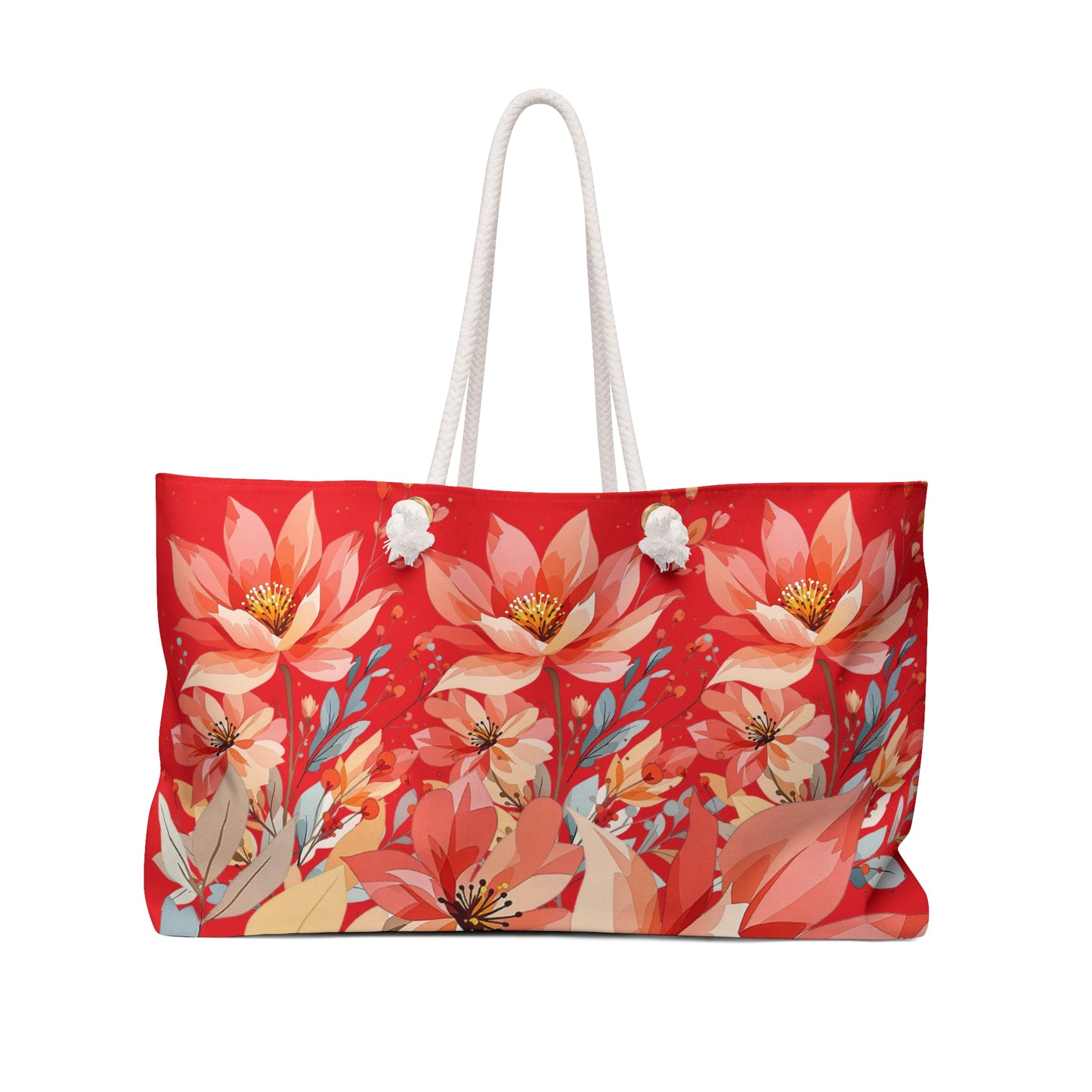 Floral Lotus Weekender Bag – Coral & Brown Travel Tote