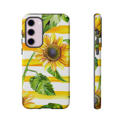 Sunflower Stripes Phone Case - Bright Floral Tough Case