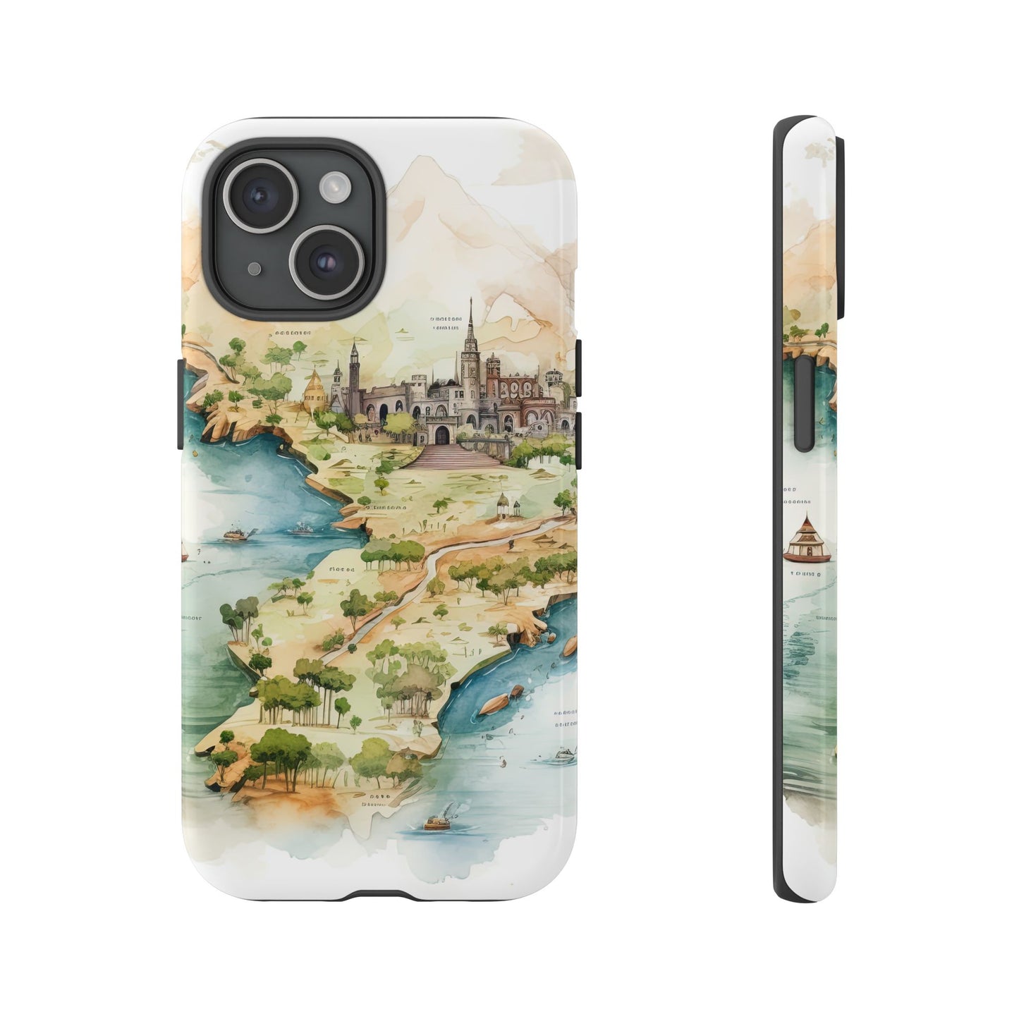 Hard Phone Case — Watercolor Fantasy Map Castle Design