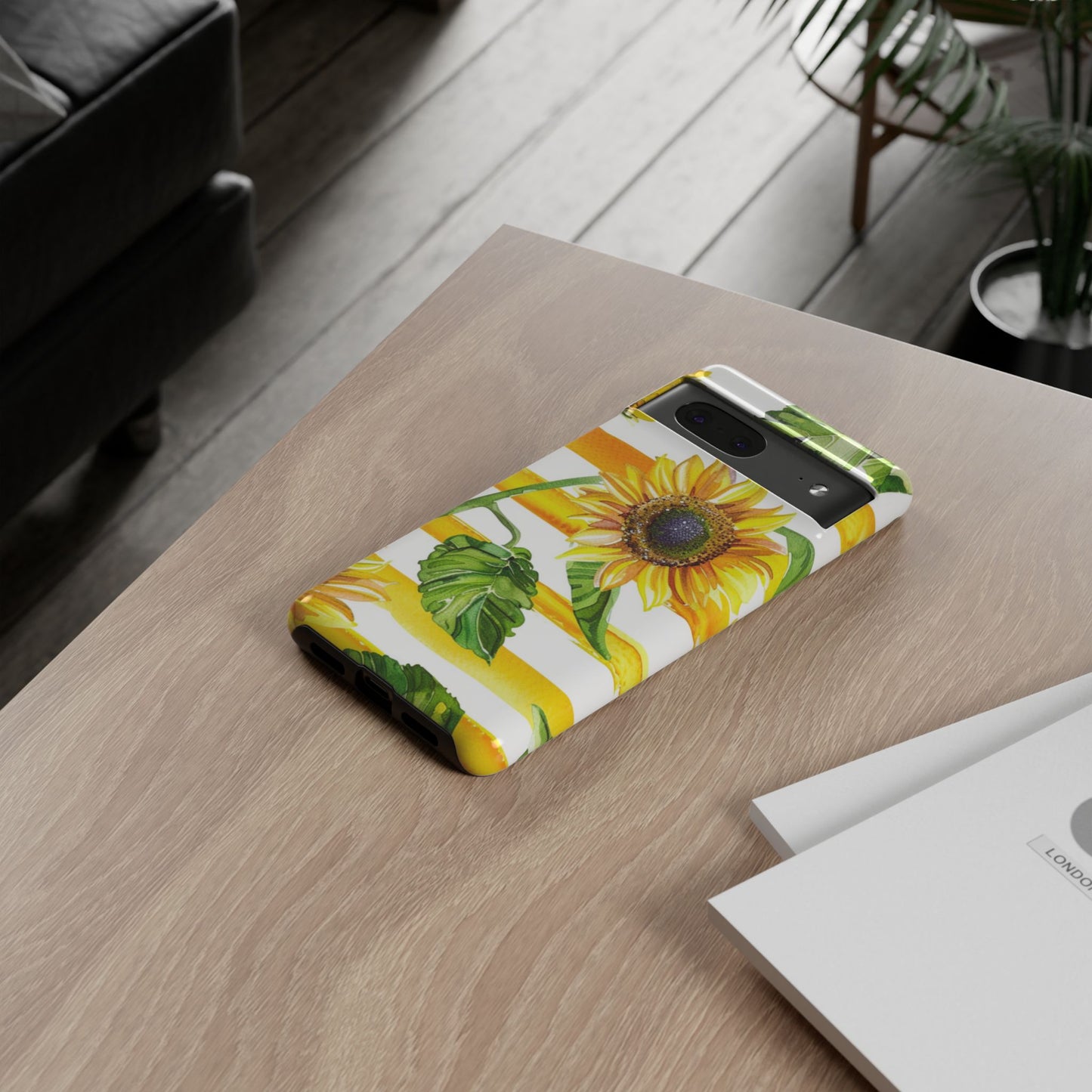Sunflower Stripes Phone Case - Bright Floral Tough Case