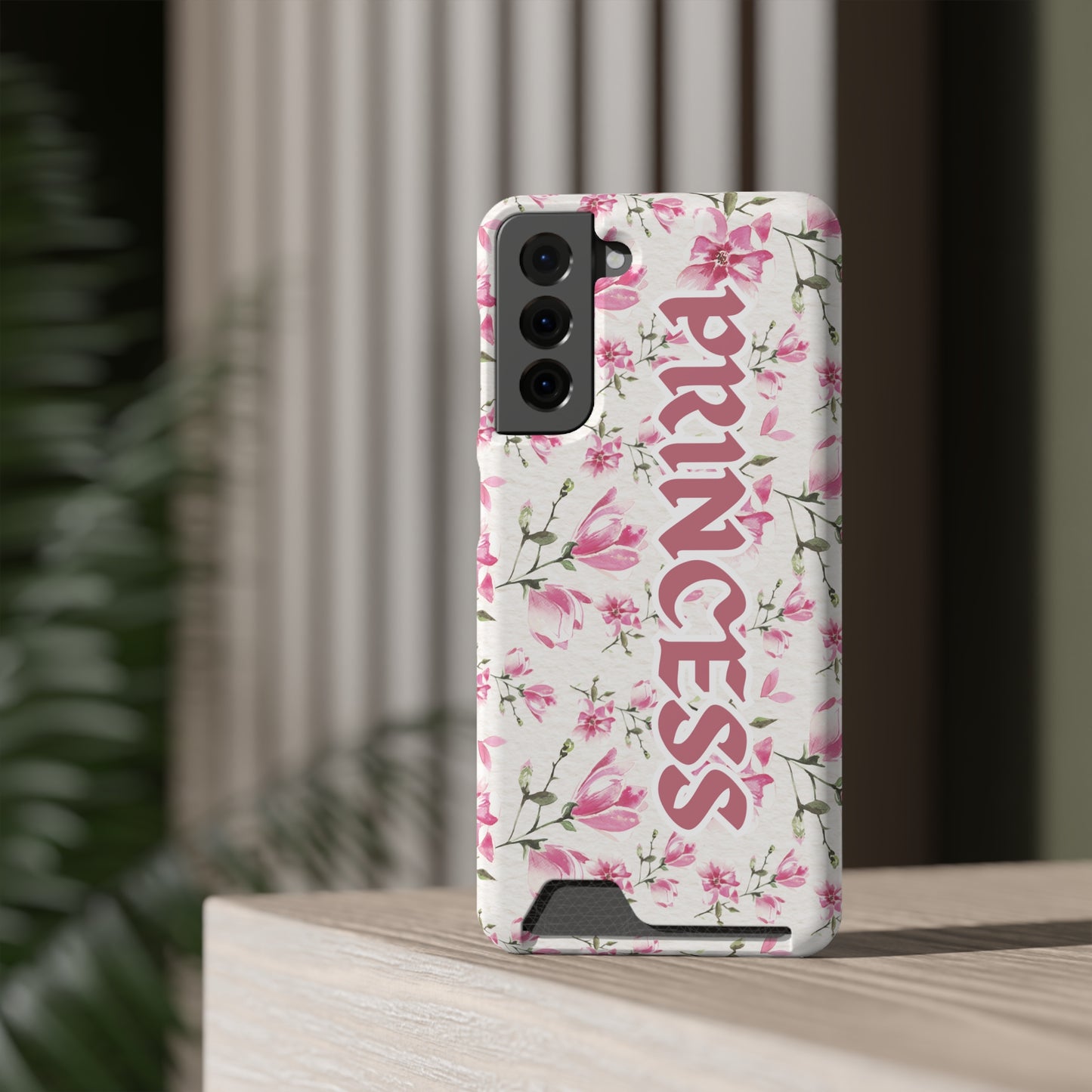 Chic Floral Phone Case with Card Holder for Princesses, Cute Floral Design, Gift for Her