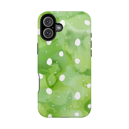 Green Watercolor Polka Dot Magnetic Impact Phone Case