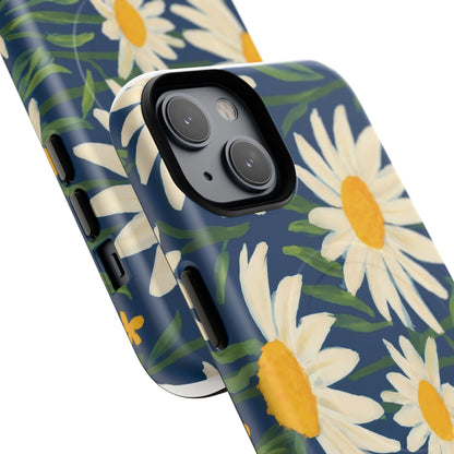 Daisy Floral IPhone Case-Tough Magnetic Cover ,Glossy Finish ,Retro Botanical Flower  Design.