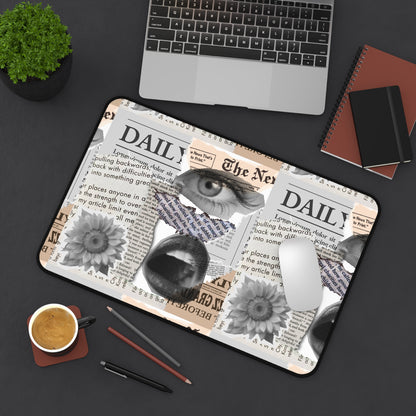 Stylish Desk Mat with Newspaper and Floral Design, Ideal for Home Office, Gifts, Desk Accessories, Office Decor, Unique Workspaces