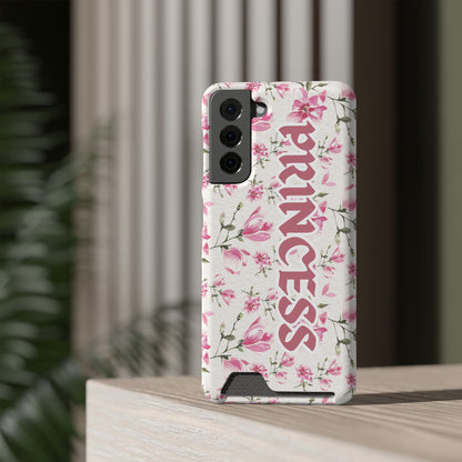 Chic Floral Phone Case with Card Holder for Princesses, Cute Floral Design, Gift for Her