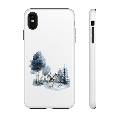 Nature-Inspired Tough Phone Case with Winter Cabin Design