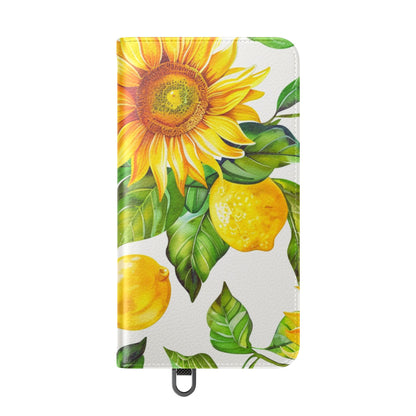 Sunflower & Lemon Flip Phone Case – Floral Wallet Flip Case with Card Slots