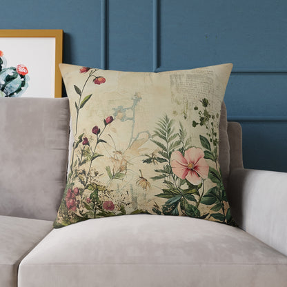 Botanical Floral Throw Pillow — Vintage Greenery Square Cushion