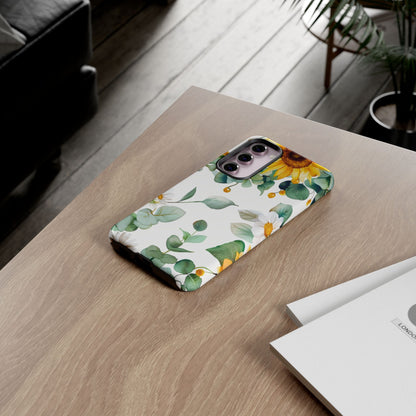 Sunflower & Eucalyptus Tough Phone Case — Protective Floral iPhone Case