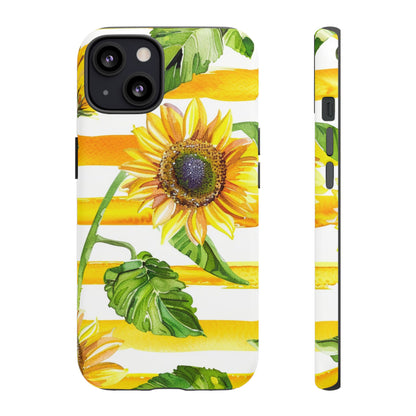 Sunflower Stripes Phone Case - Bright Floral Tough Case