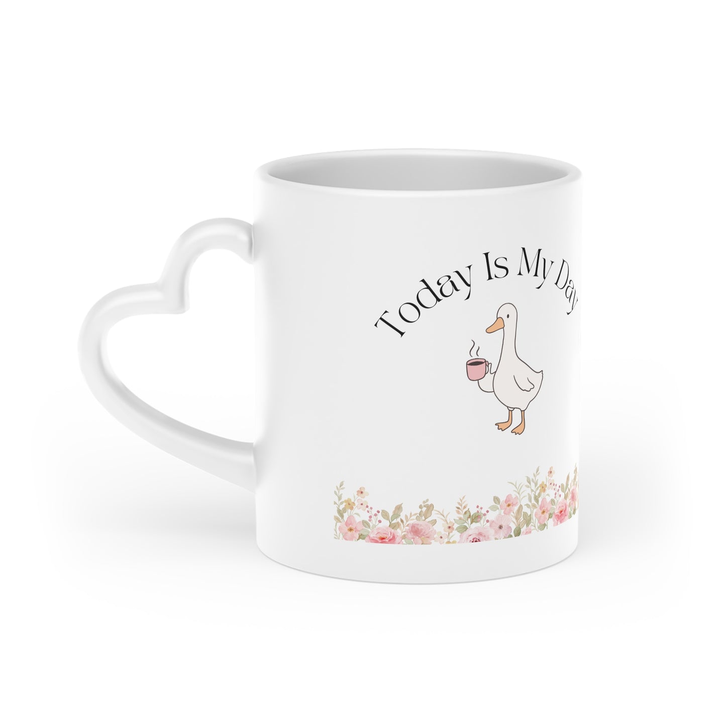 Mug - Duck and Flowers Heart-Shaped Mug - Today Is My Day Design