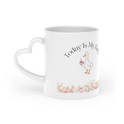 Mug - Duck and Flowers Heart-Shaped Mug - Today Is My Day Design