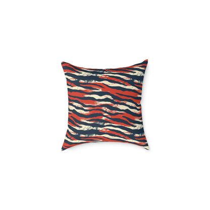 Red Navy Tiger Stripe Square Pillow - Bold Animal Print Decorative Cushion