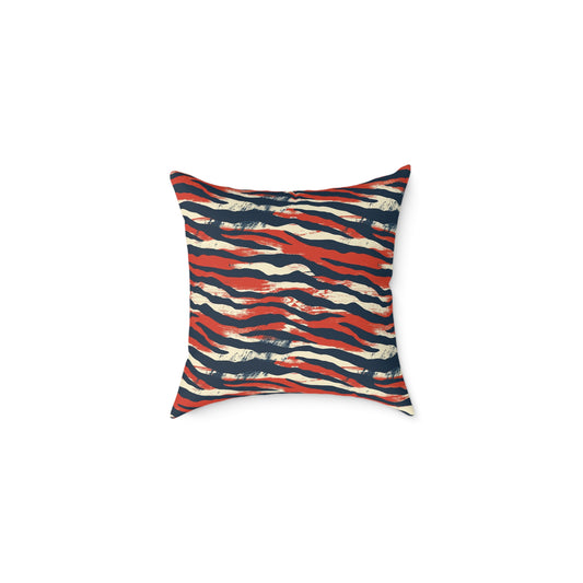 Red Navy Tiger Stripe Square Pillow - Bold Animal Print Decorative Cushion