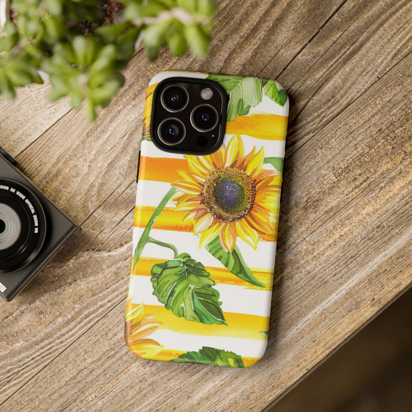 Sunflower Stripes Phone Case - Bright Floral Tough Case
