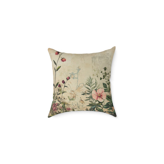 Botanical Floral Throw Pillow — Vintage Greenery Square Cushion