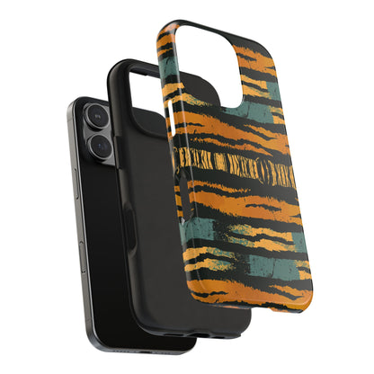 Tiger Stripe Tough Phone Case — Rugged Protective iPhone Cover with Amber & Teal Brushstroke Pattern