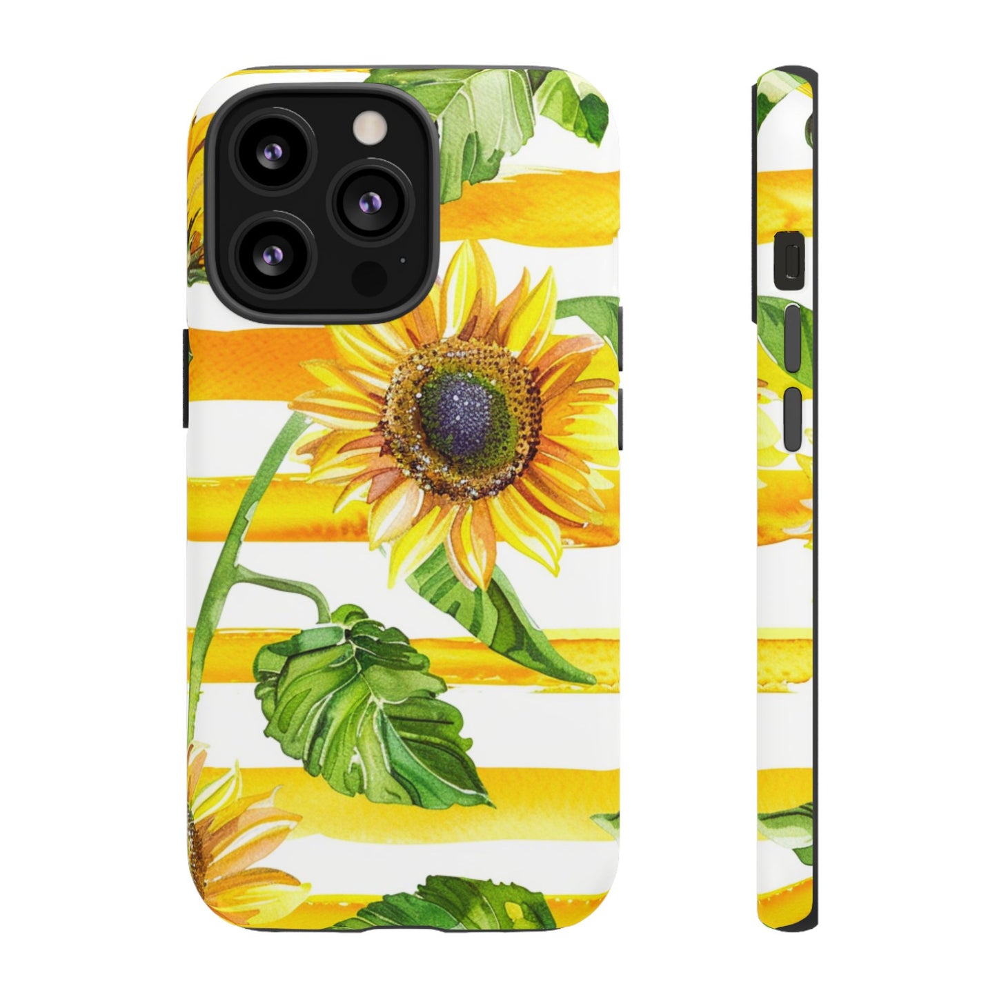 Sunflower Stripes Phone Case - Bright Floral Tough Case