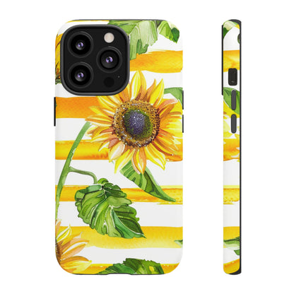 Sunflower Stripes Phone Case - Bright Floral Tough Case
