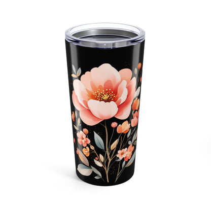 20oz Floral Tumbler — Pink Peony on Black, Insulated Travel Cup,A Perfect Gift For Girls