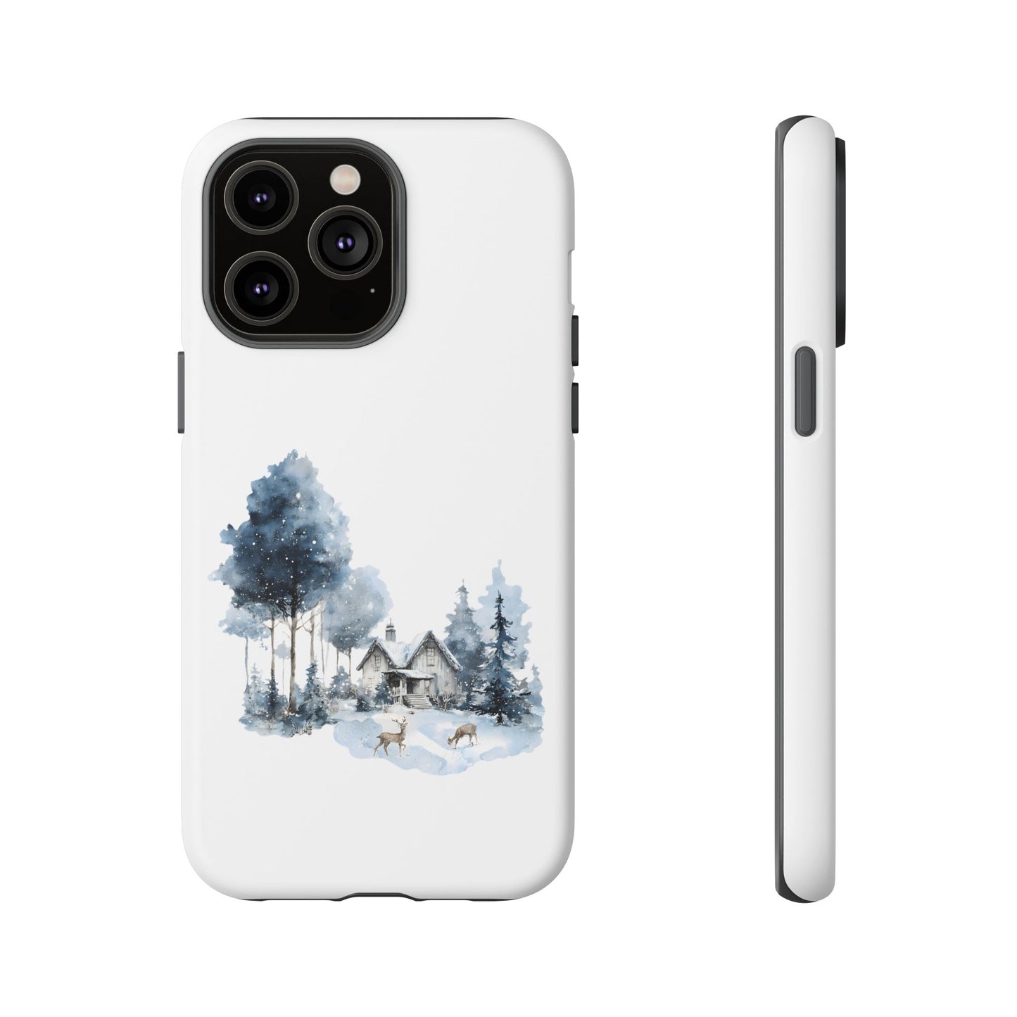 Nature-Inspired Tough Phone Case with Winter Cabin Design