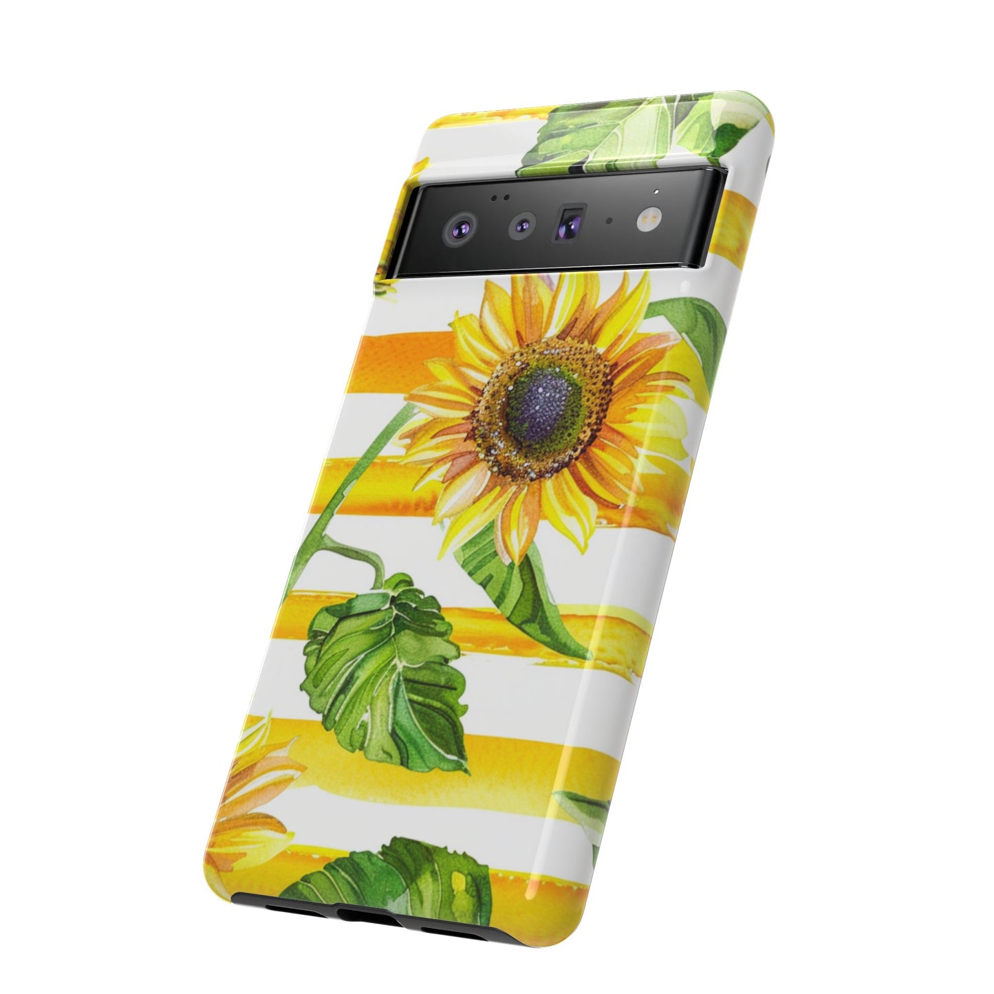 Sunflower Stripes Phone Case - Bright Floral Tough Case
