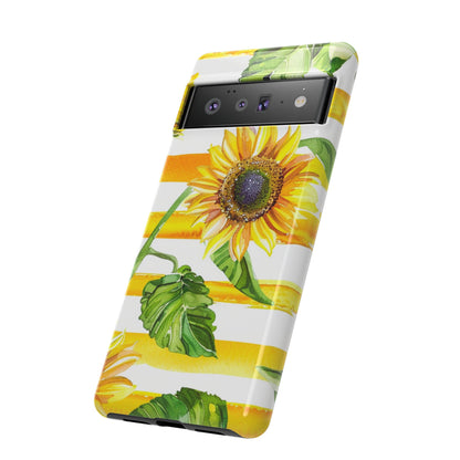 Sunflower Stripes Phone Case - Bright Floral Tough Case