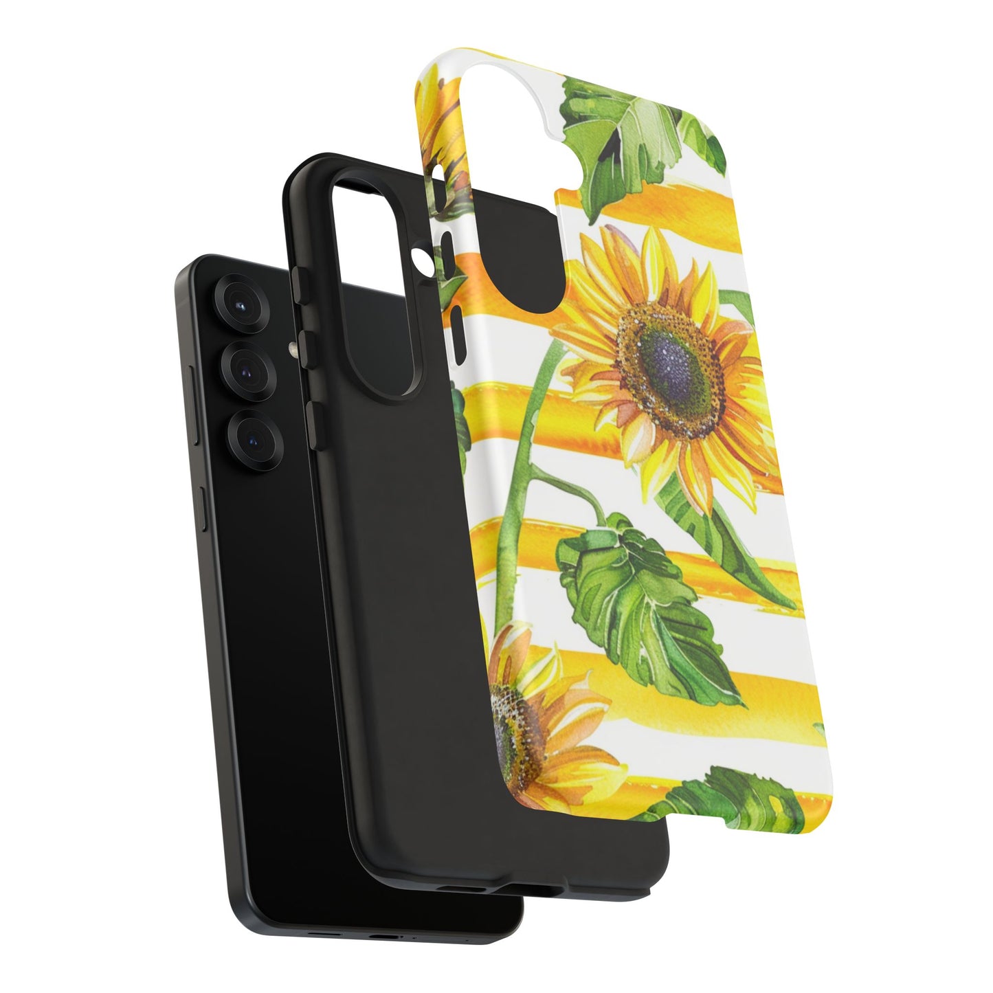 Sunflower Stripes Phone Case - Bright Floral Tough Case