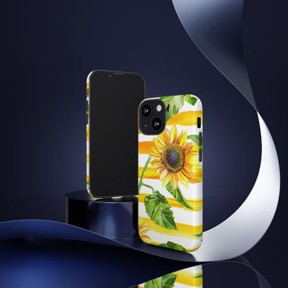 Sunflower Stripes Phone Case - Bright Floral Tough Case