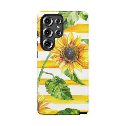 Sunflower Stripes Phone Case - Bright Floral Tough Case