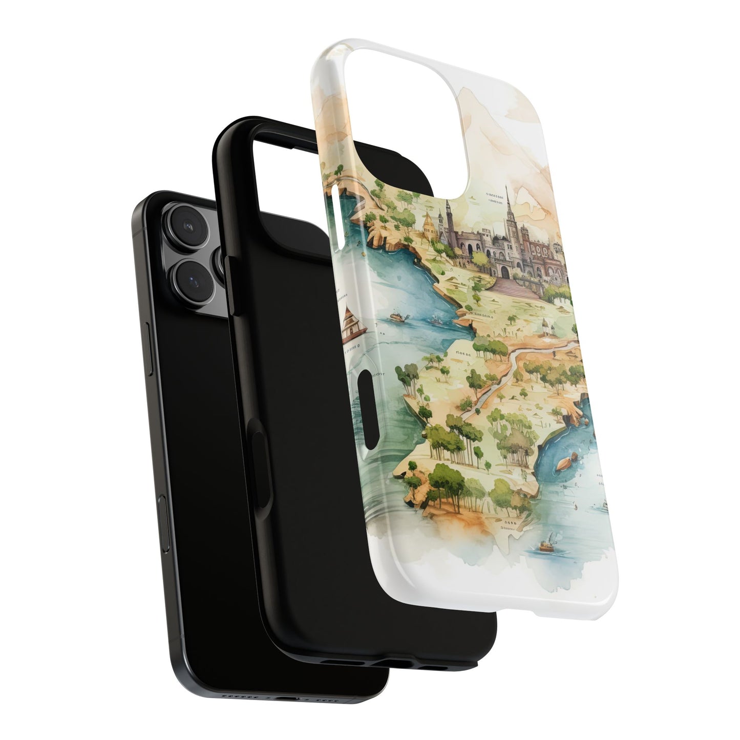 Hard Phone Case — Watercolor Fantasy Map Castle Design