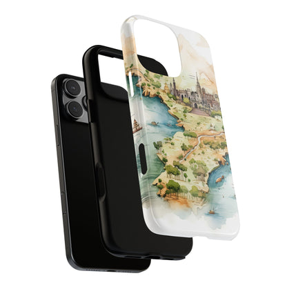 Hard Phone Case — Watercolor Fantasy Map Castle Design