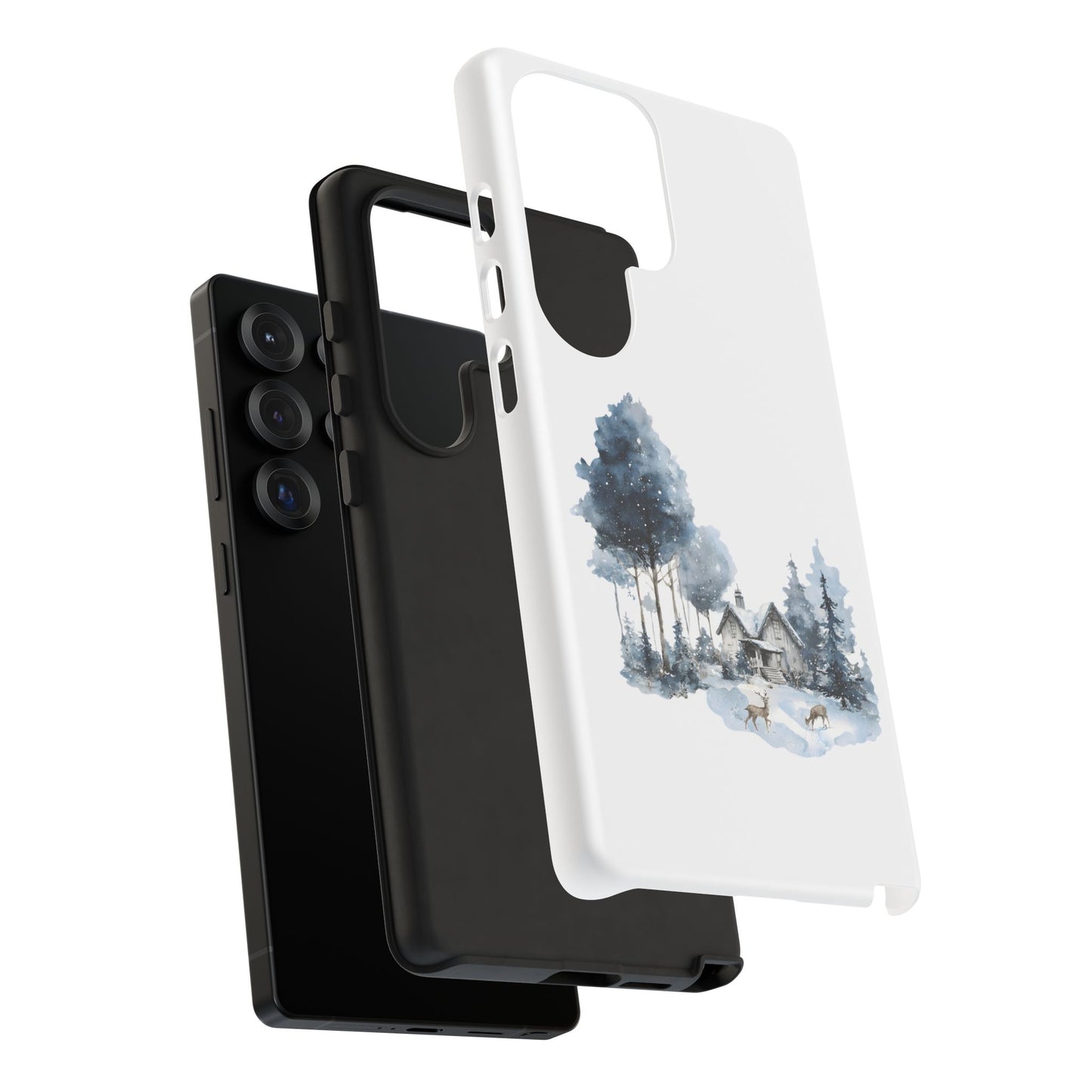 Nature-Inspired Tough Phone Case with Winter Cabin Design