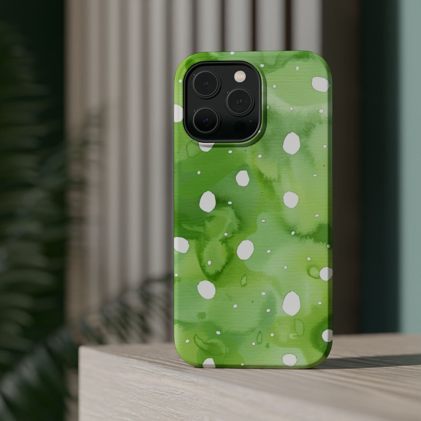 Green Watercolor Polka Dot Magnetic Impact Phone Case