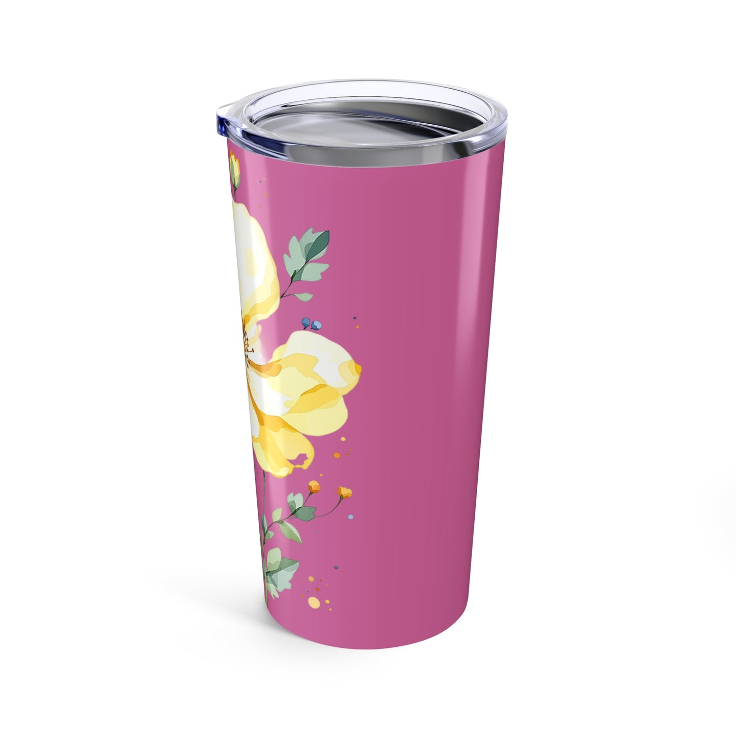 20oz Floral Tumbler — Pink Yellow Watercolor Blossom Insulated Cup