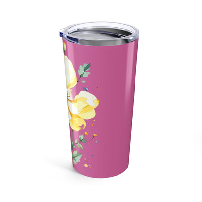 20oz Floral Tumbler — Pink Yellow Watercolor Blossom Insulated Cup