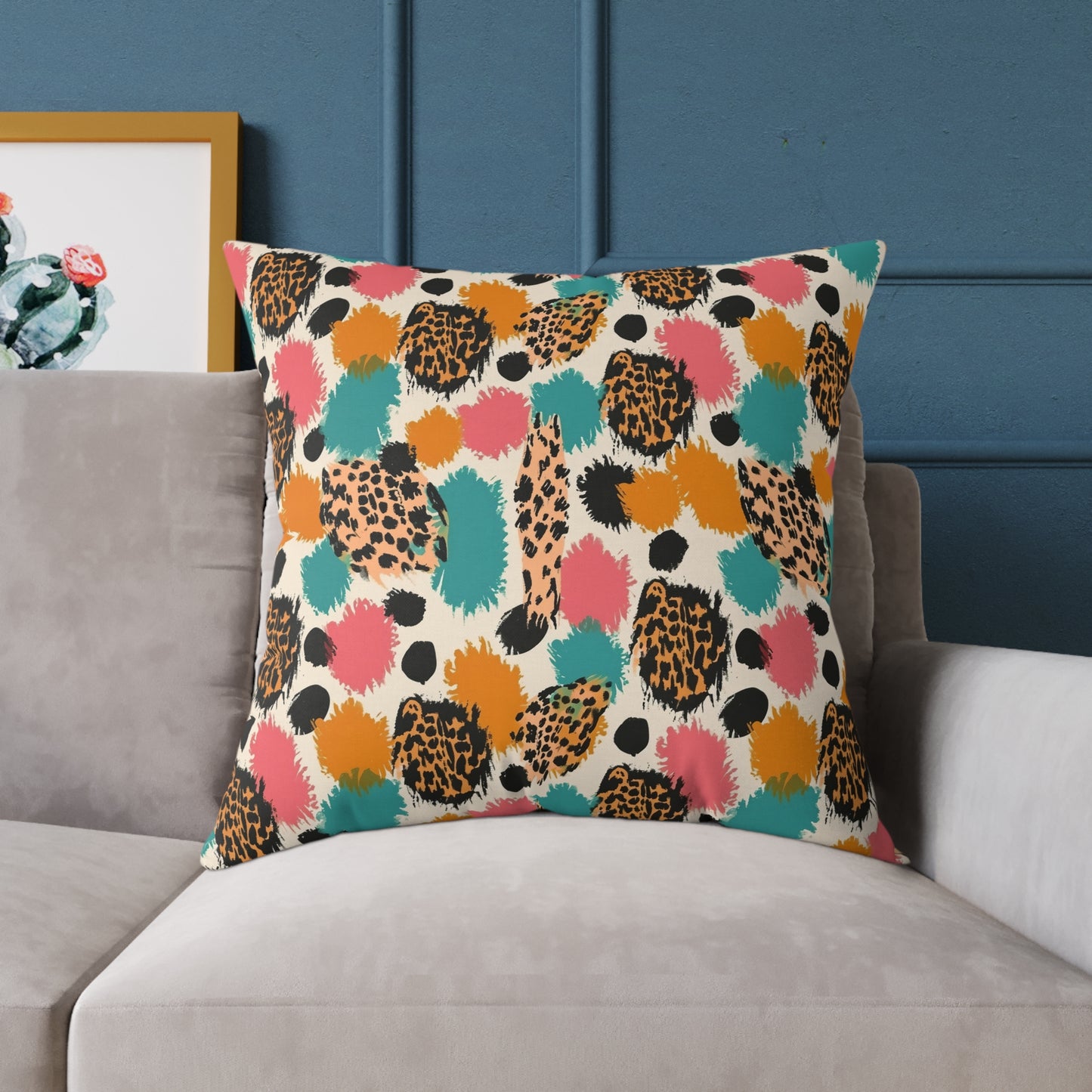 Leopard Spot Abstract Throw Pillow — Colorful Modern Animal Print Cushion